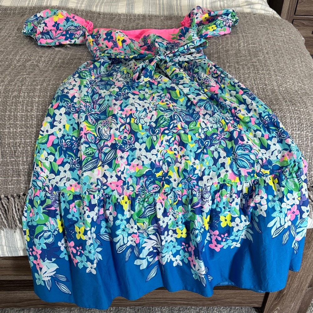 Worn Once Lilly Pulitzer Floral Blue and Pink Midi Dress